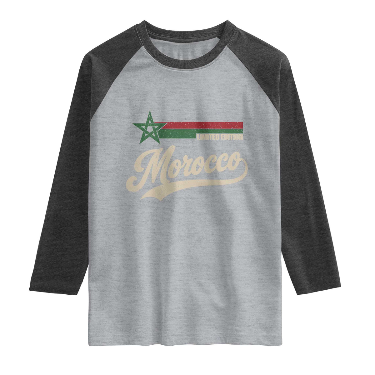 Morocco Raglan Shirt Limited Edition Vintage Moroccan Pride Retro TS10 Heather Gray Heather Charcoal Print Your Wear