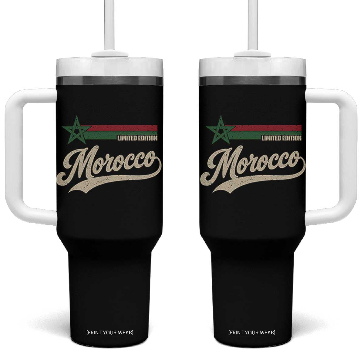 Morocco Tumbler With Handle Limited Edition Vintage Moroccan Pride Retro TS10 One Size: 40 oz Black Print Your Wear