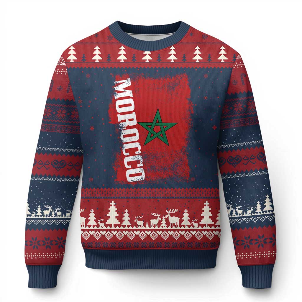 Morocco Flag Distressed Vintage Patriotic Pride Gift for Proud Moroccan Ugly Christmas Sweater TS10 Navy Red Print Your Wear