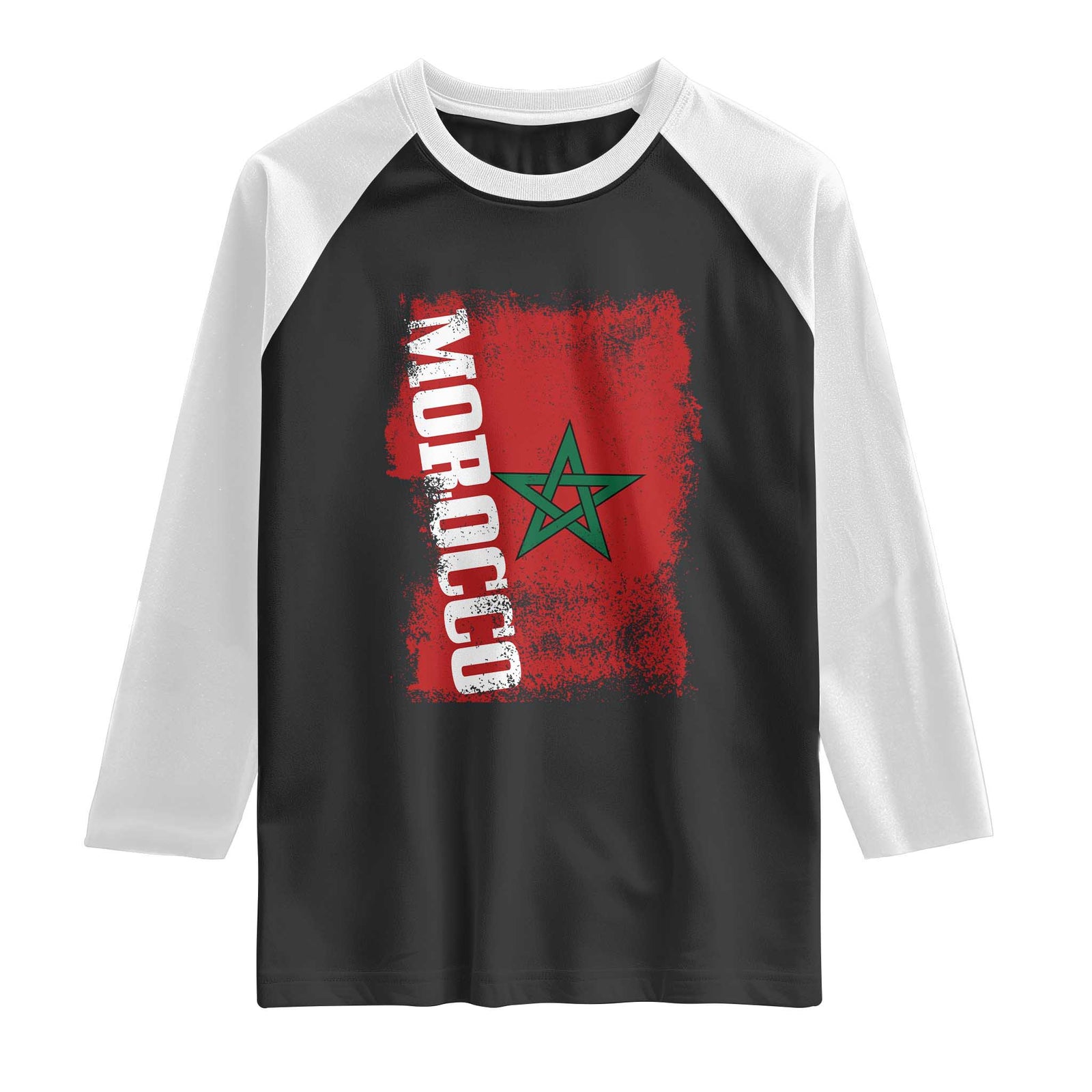 Morocco Flag Distressed Vintage Patriotic Pride Gift for Proud Moroccan Raglan Shirt TS10 Black White Print Your Wear