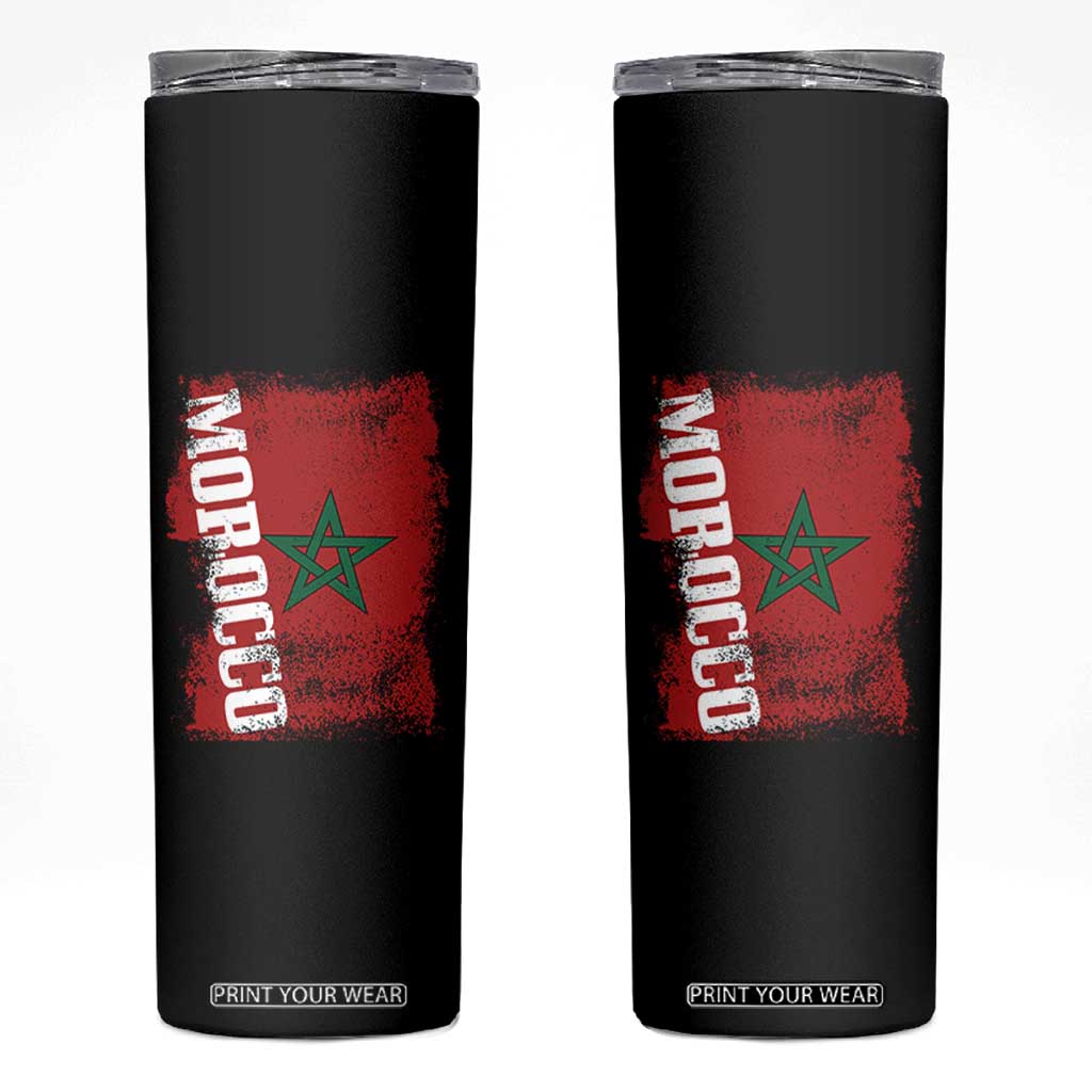 Morocco Flag Distressed Vintage Patriotic Pride Gift for Proud Moroccan Skinny Tumbler TS10 Black Print Your Wear