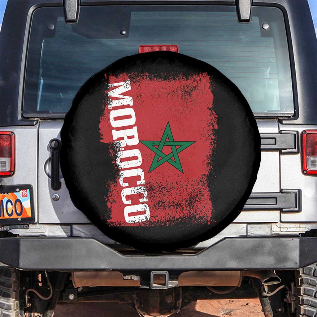 Morocco Flag Distressed Vintage Patriotic Pride Gift for Proud Moroccan Spare Tire Cover TS10 No hole Black Print Your Wear