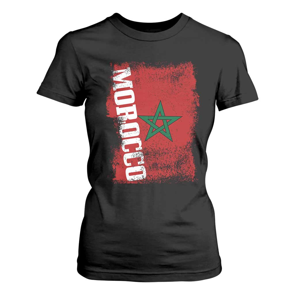Morocco Flag Distressed Vintage Patriotic Pride Gift for Proud Moroccan T Shirt For Women TS10 Black Print Your Wear