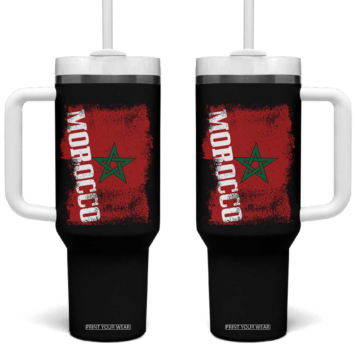 Morocco Flag Distressed Vintage Patriotic Pride Gift for Proud Moroccan Tumbler With Handle TS10 One Size: 40 oz Black Print Your Wear