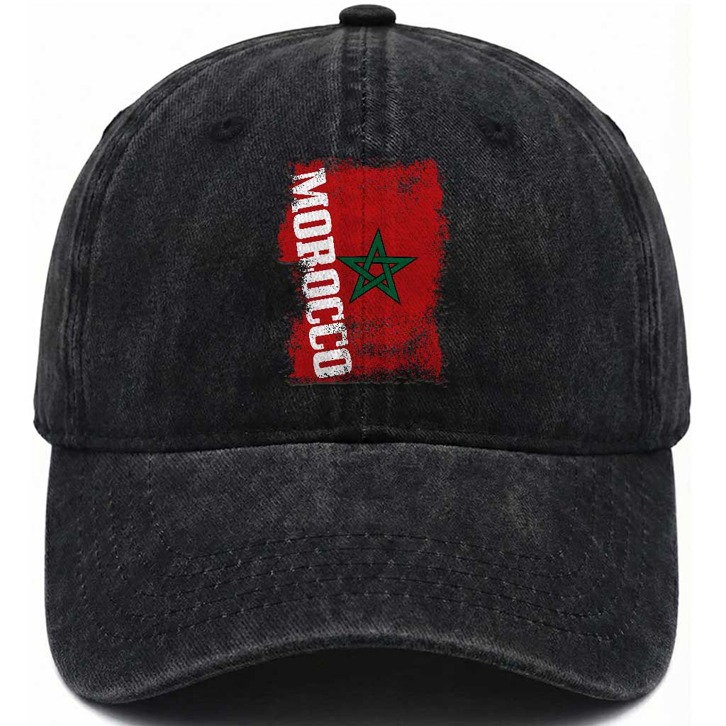 Morocco Flag Distressed Vintage Patriotic Pride Gift for Proud Moroccan Washed Cotton Baseball Cap TS10 Print Your Wear