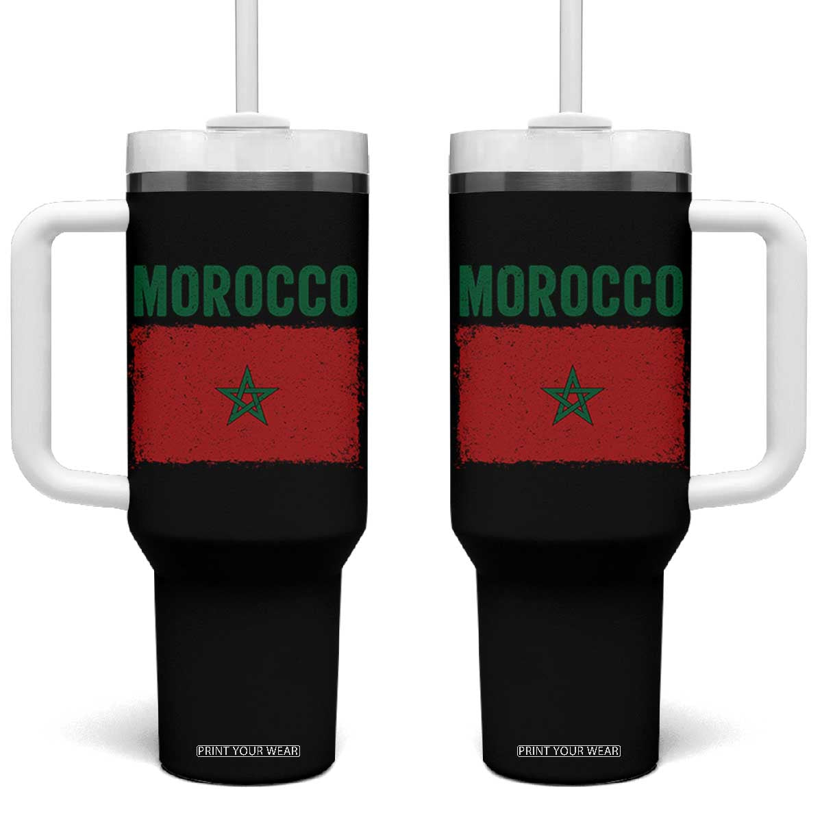 Morocco Flag Tumbler With Handle Vintage Distressed Patriotic Pride Gift for Proud Moroccan TS10 One Size: 40 oz Black Print Your Wear