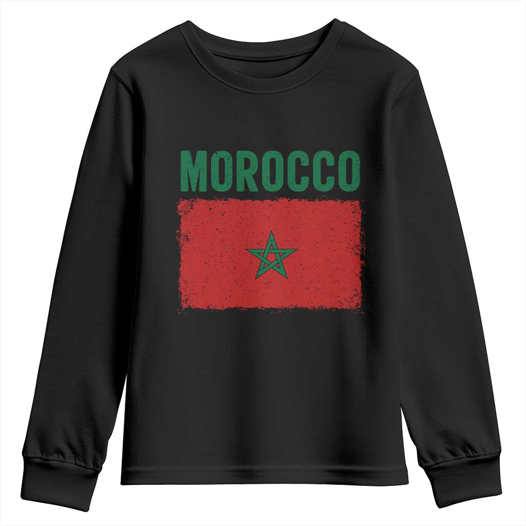 Morocco Flag Youth Sweatshirt Vintage Distressed Patriotic Pride Gift for Proud Moroccan TS10 Black Print Your Wear