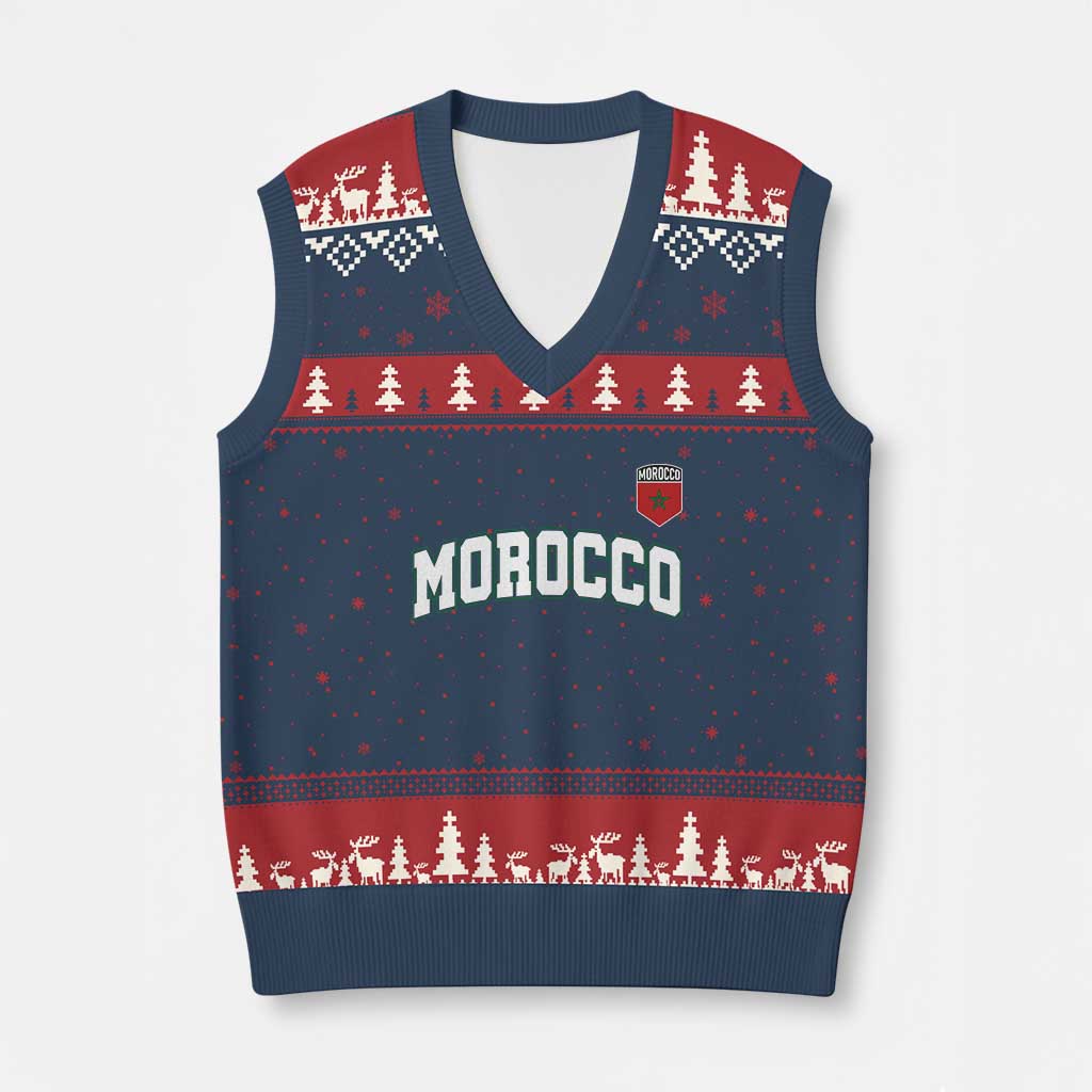 Morocco Moroccan Flag Vintage Pride V-Neck Knit Sweater Vest TS10 Navy Red Print Your Wear