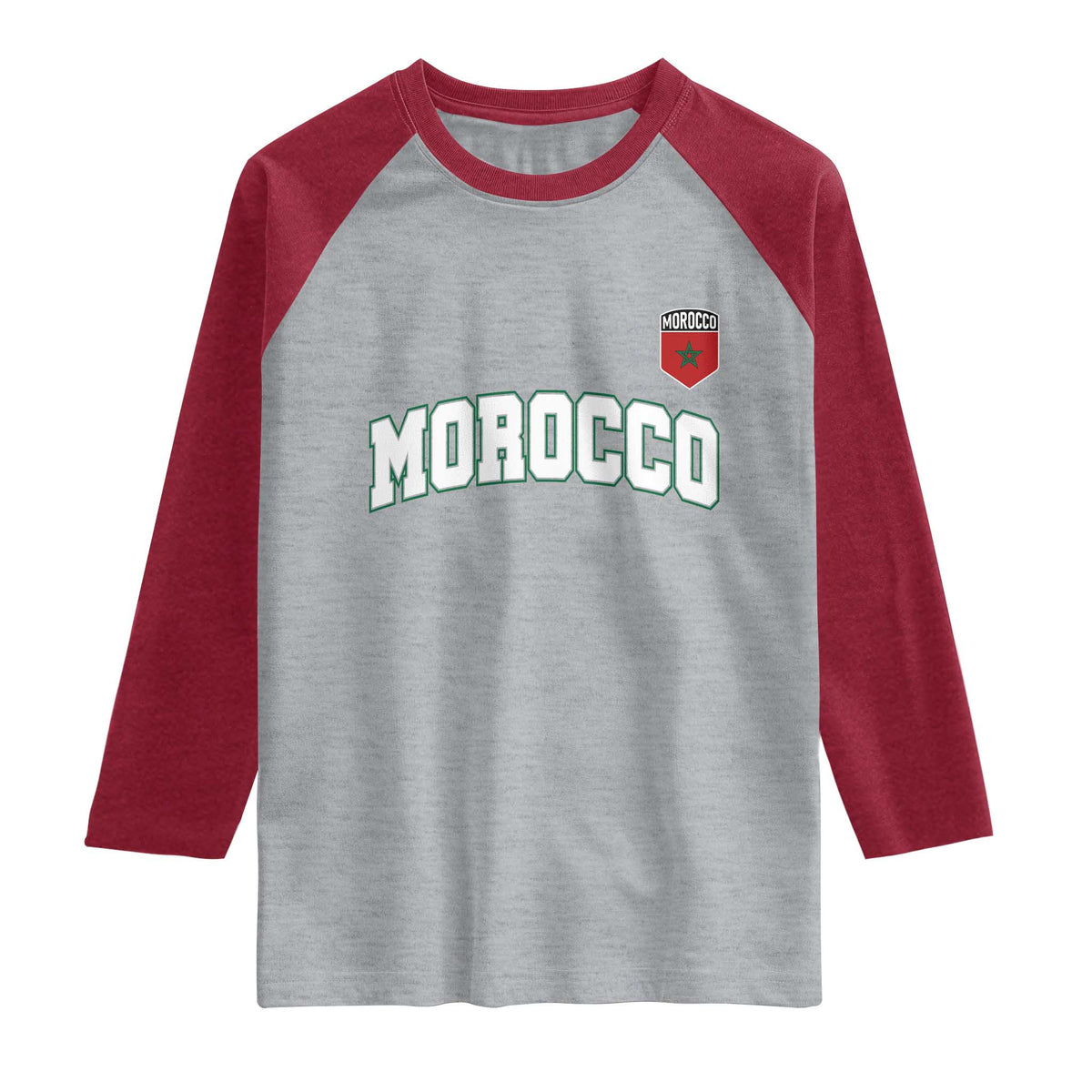 Morocco Moroccan Flag Vintage Pride Raglan Shirt TS10 Heather Gray Heather Red Print Your Wear