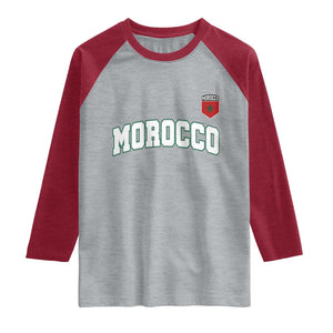 Morocco Moroccan Flag Vintage Pride Raglan Shirt TS10 Heather Gray Heather Red Print Your Wear