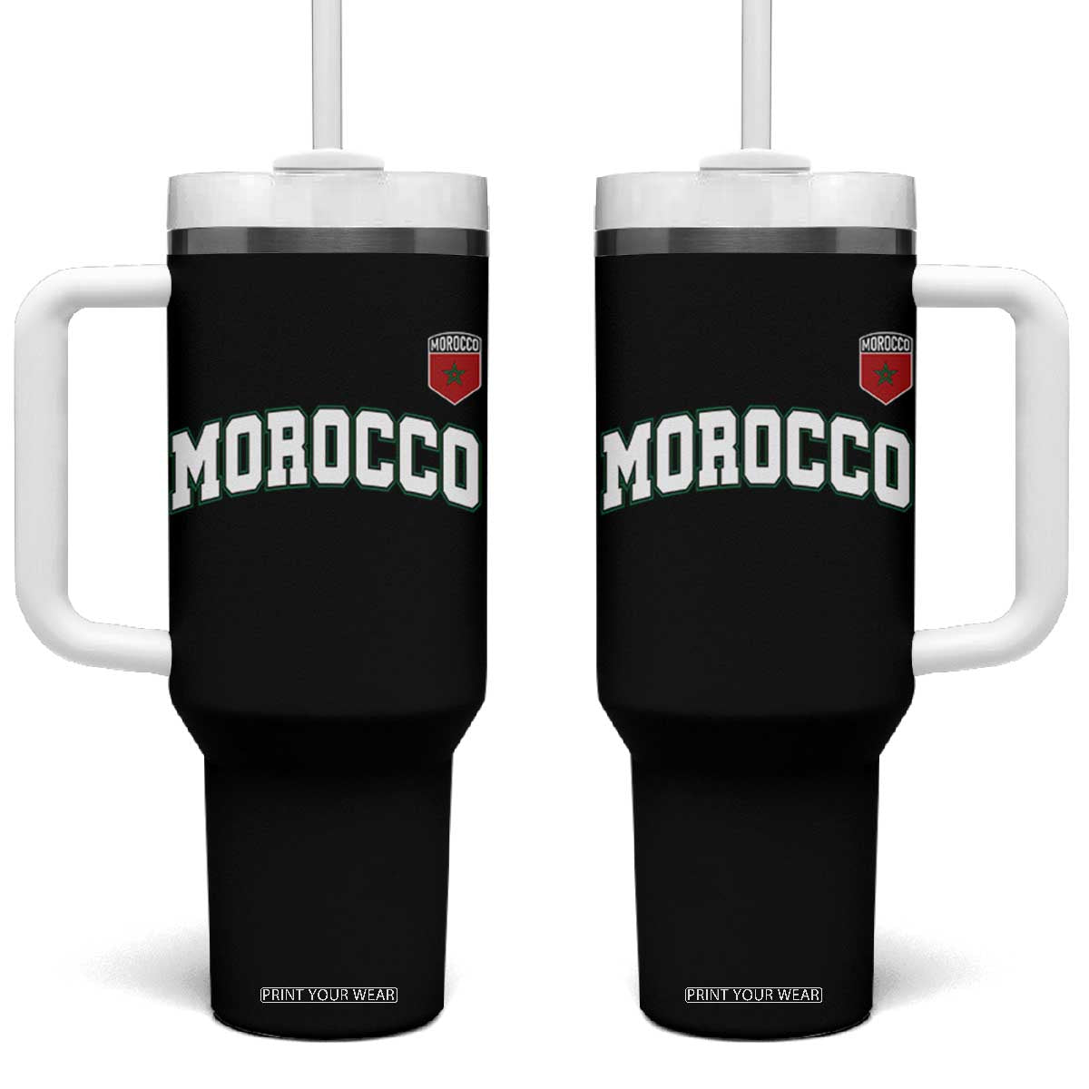 Morocco Moroccan Flag Vintage Pride Tumbler With Handle TS10 One Size: 40 oz Black Print Your Wear