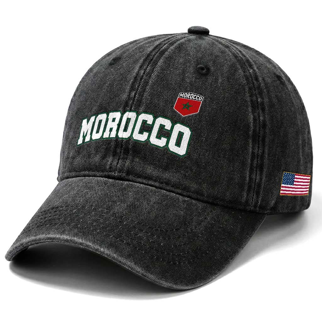 Morocco Moroccan Flag Vintage Pride Washed Cotton Baseball Cap TS10 Print Your Wear