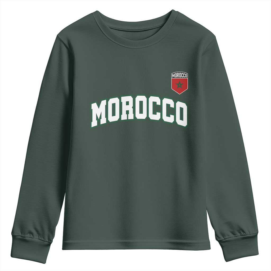 Morocco Moroccan Flag Vintage Pride Youth Sweatshirt TS10 Dark Forest Green Print Your Wear