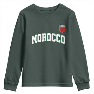 Morocco Moroccan Flag Vintage Pride Youth Sweatshirt TS10 Dark Forest Green Print Your Wear