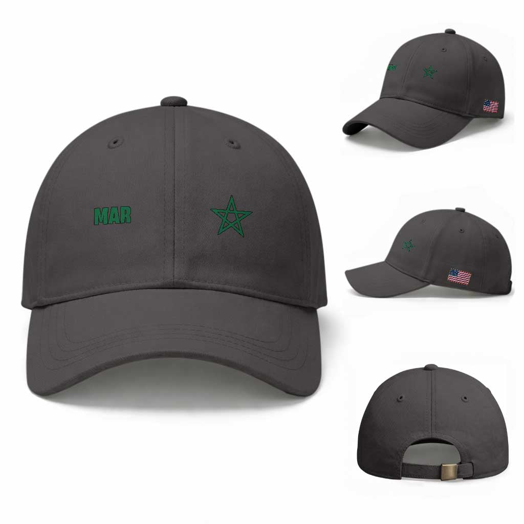 Morocco Baseball Cap Green Star Minimalist Patriotic Pride Gift for Proud Moroccan TS10 Baseball Cap Universal Fit Dark Gray Print Your Wear
