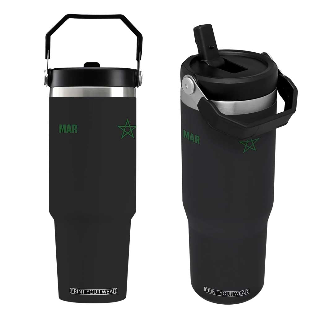 Morocco Flip Straw Tumbler Green Star Minimalist Patriotic Pride Gift for Proud Moroccan TS10 One Size: 30 oz Black Print Your Wear