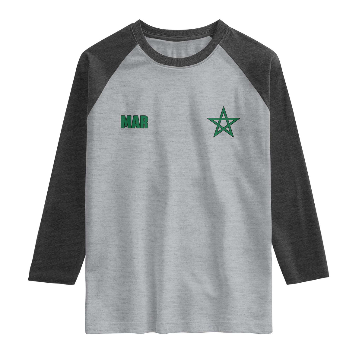 Morocco Raglan Shirt Green Star Minimalist Patriotic Pride Gift for Proud Moroccan TS10 Heather Gray Heather Charcoal Print Your Wear