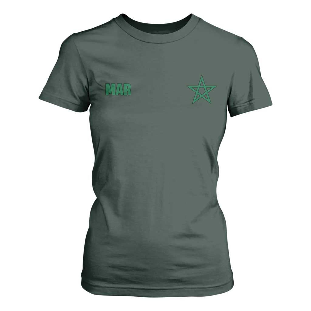 Morocco T Shirt For Women Green Star Minimalist Patriotic Pride Gift for Proud Moroccan TS10 Dark Forest Green Print Your Wear