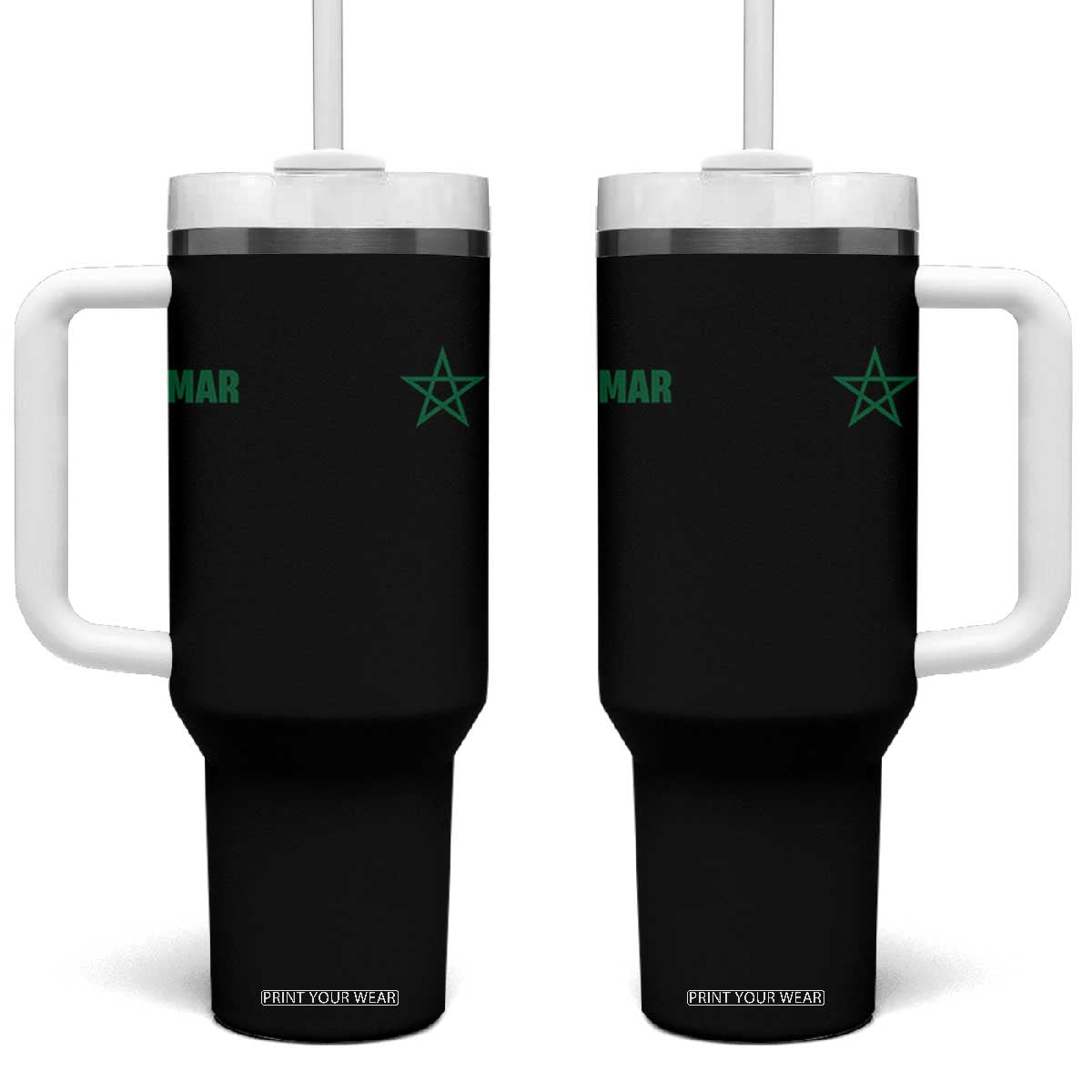 Morocco Tumbler With Handle Green Star Minimalist Patriotic Pride Gift for Proud Moroccan TS10 One Size: 40 oz Black Print Your Wear