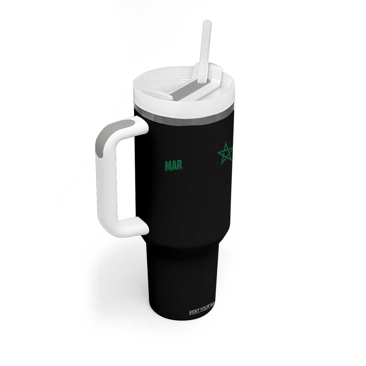 Morocco Tumbler With Handle Green Star Minimalist Patriotic Pride Gift for Proud Moroccan TS10 Print Your Wear