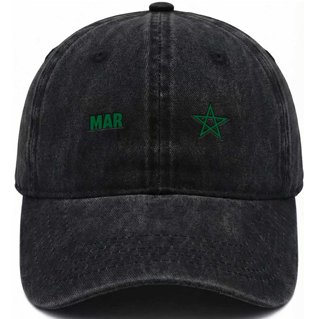Morocco Washed Cotton Baseball Cap Green Star Minimalist Patriotic Pride Gift for Proud Moroccan TS10 Print Your Wear
