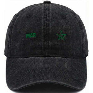 Morocco Washed Cotton Baseball Cap Green Star Minimalist Patriotic Pride Gift for Proud Moroccan TS10 Print Your Wear