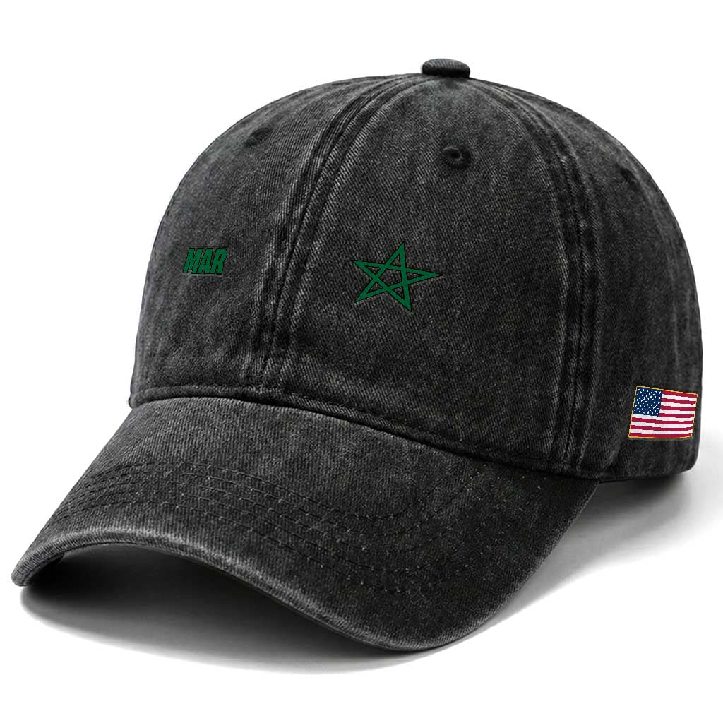 Morocco Washed Cotton Baseball Cap Green Star Minimalist Patriotic Pride Gift for Proud Moroccan TS10 Print Your Wear