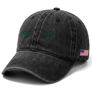 Morocco Washed Cotton Baseball Cap Green Star Minimalist Patriotic Pride Gift for Proud Moroccan TS10 Print Your Wear