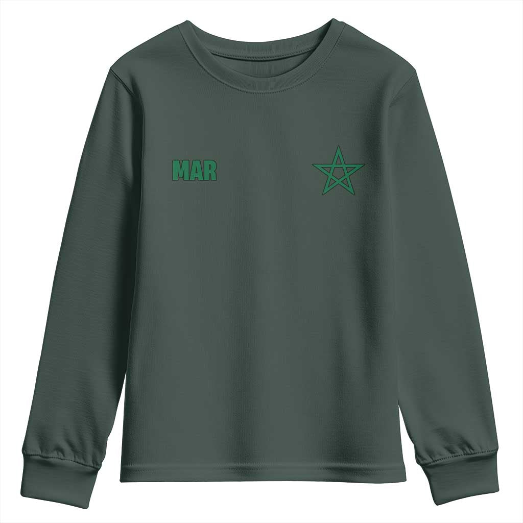 Morocco Youth Sweatshirt Green Star Minimalist Patriotic Pride Gift for Proud Moroccan TS10 Dark Forest Green Print Your Wear