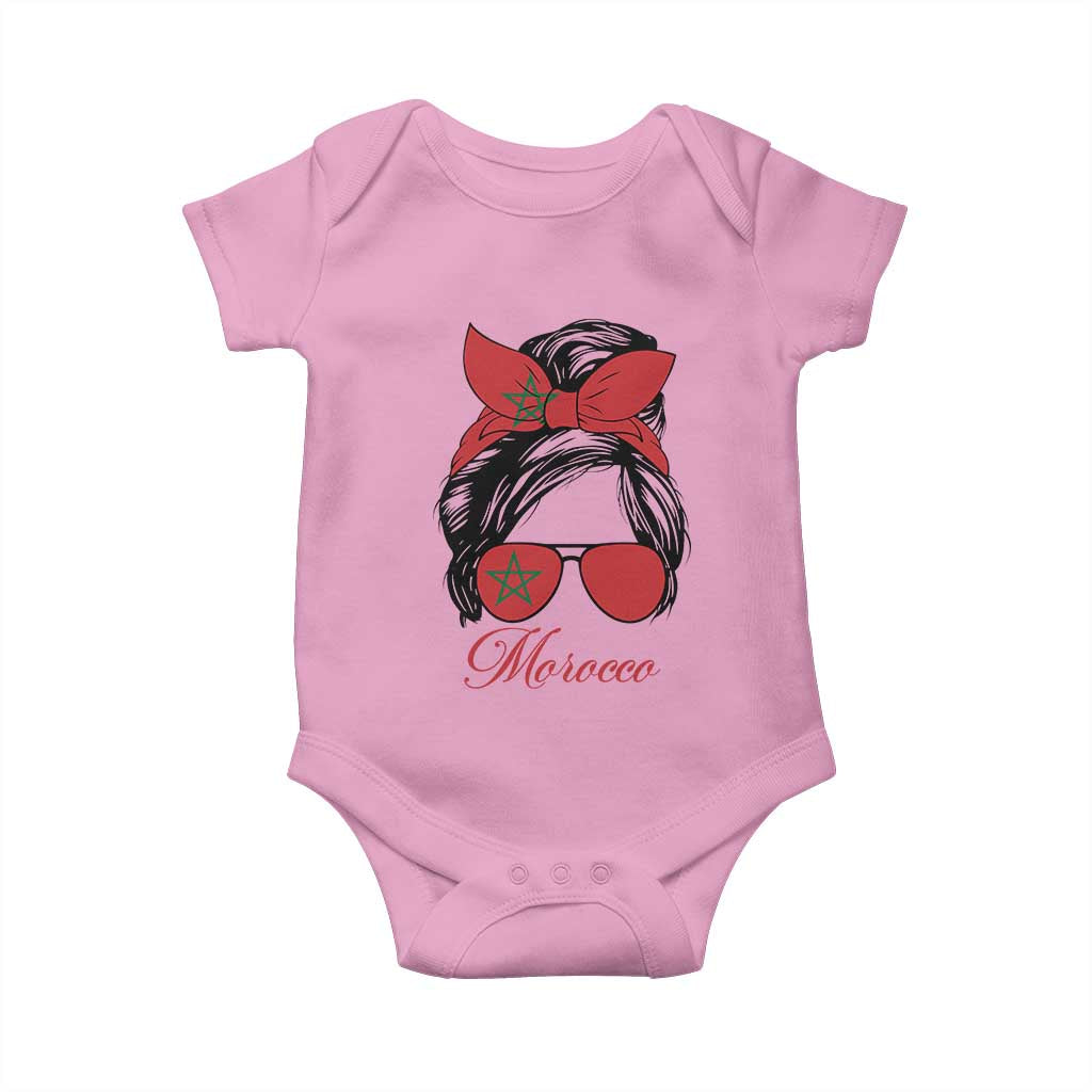 Morocco Girl Baby Onesie Moroccan Princess Morocco Flag Messy Bun TS10 Light Pink Print Your Wear