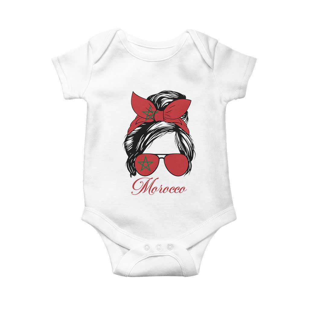 Morocco Girl Baby Onesie Moroccan Princess Morocco Flag Messy Bun TS10 White Print Your Wear