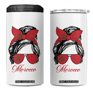Morocco Girl 4 in 1 Can Cooler Tumbler Moroccan Princess Morocco Flag Messy Bun TS10 One Size: 16 oz White Print Your Wear
