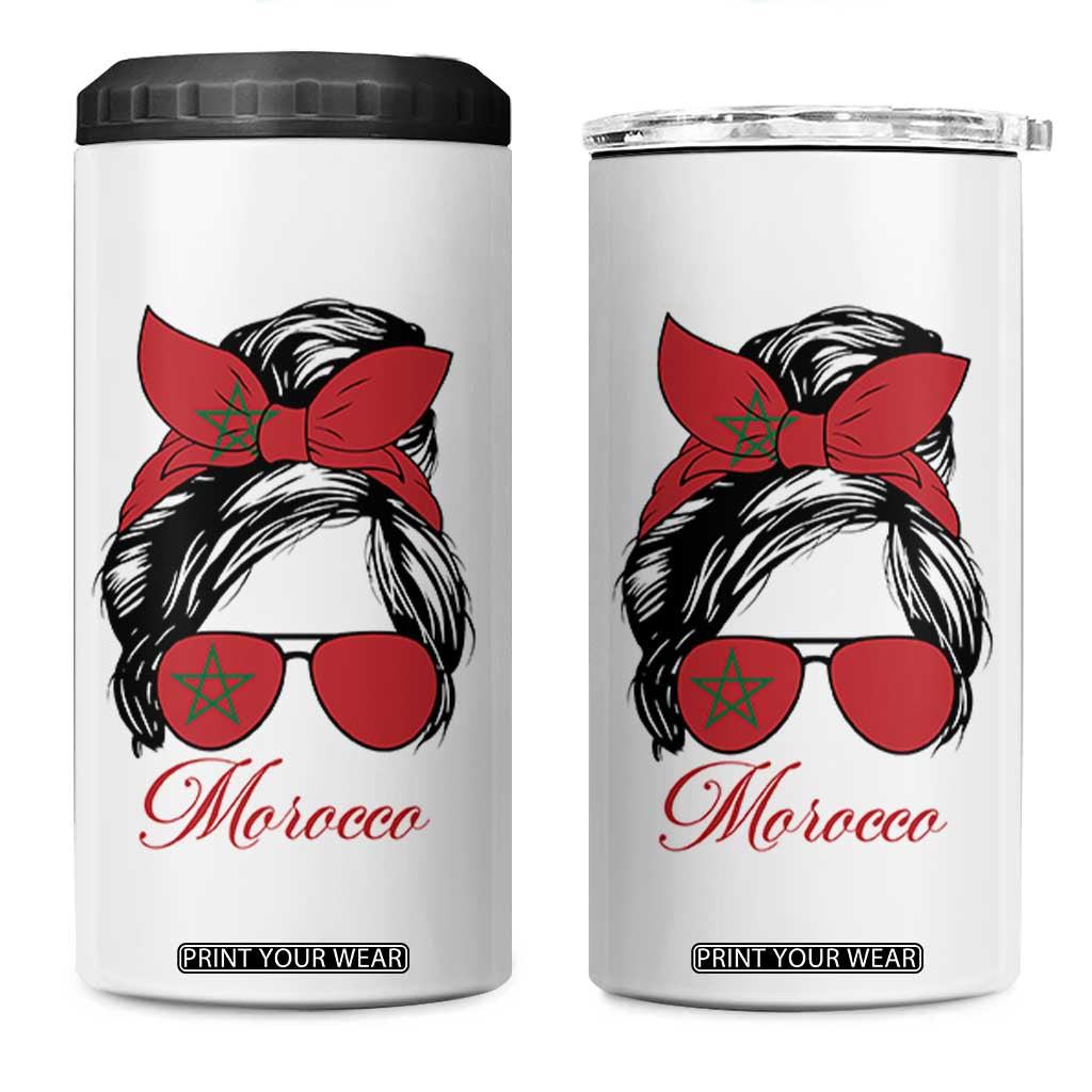 Morocco Girl 4 in 1 Can Cooler Tumbler Moroccan Princess Morocco Flag Messy Bun TS10 One Size: 16 oz White Print Your Wear