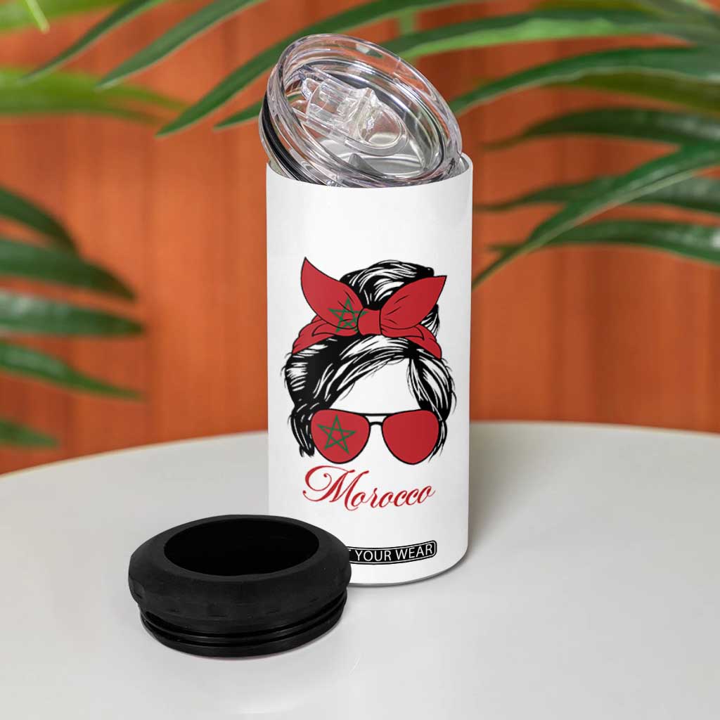 Morocco Girl 4 in 1 Can Cooler Tumbler Moroccan Princess Morocco Flag Messy Bun TS10 Print Your Wear
