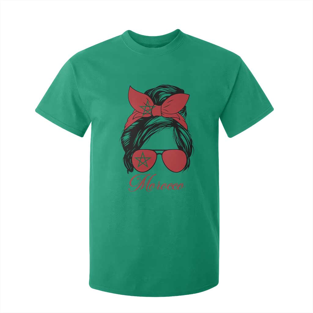Morocco Girl T Shirt For Kid Moroccan Princess Morocco Flag Messy Bun TS10 Irish Green Print Your Wear