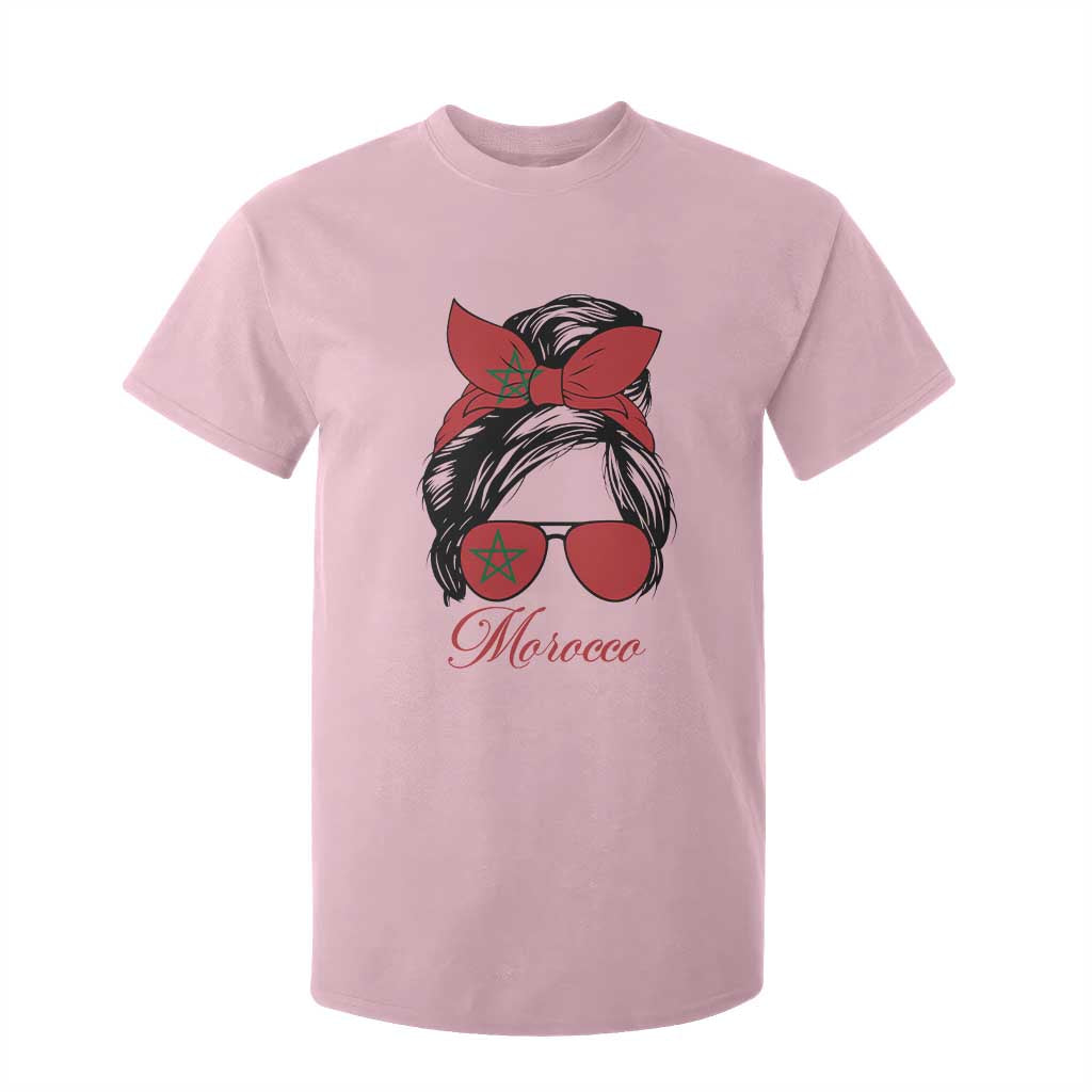 Morocco Girl T Shirt For Kid Moroccan Princess Morocco Flag Messy Bun TS10 Light Pink Print Your Wear