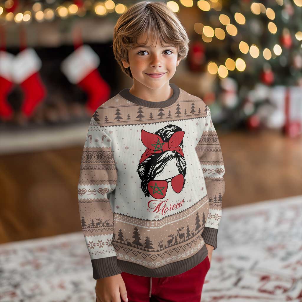 Morocco Girl Ugly Christmas Sweater Moroccan Princess Morocco Flag Messy Bun TS10 Print Your Wear