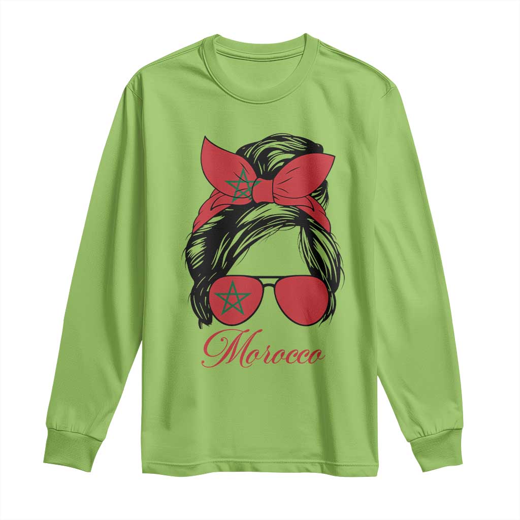 Morocco Girl Long Sleeve Shirt Moroccan Princess Morocco Flag Messy Bun TS10 S Lime Print Your Wear