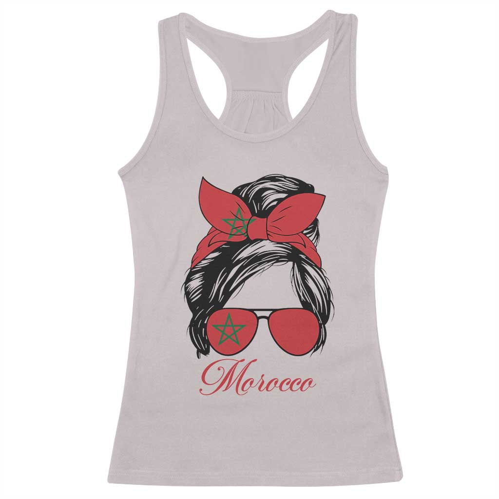 Morocco Girl Racerback Tank Top Moroccan Princess Morocco Flag Messy Bun TS10 Ice Gray Print Your Wear