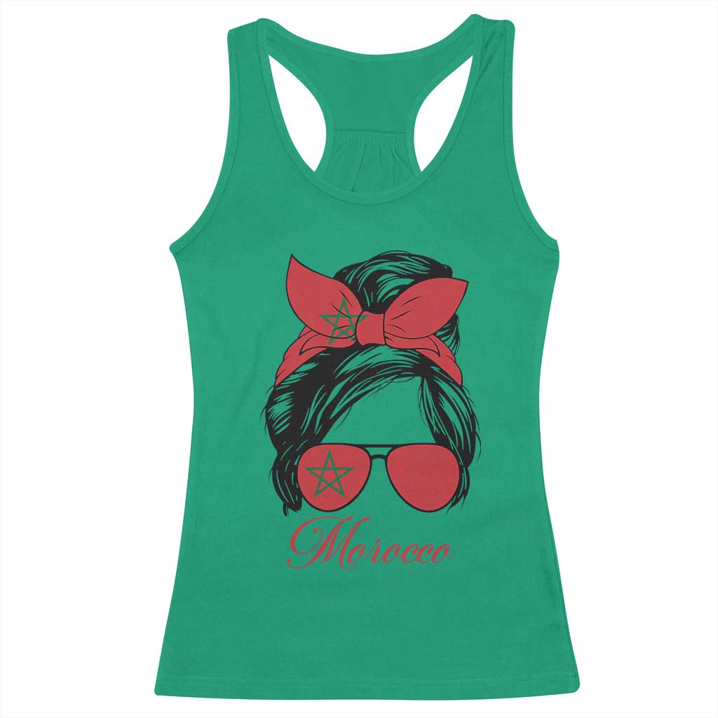Morocco Girl Racerback Tank Top Moroccan Princess Morocco Flag Messy Bun TS10 Irish Green Print Your Wear