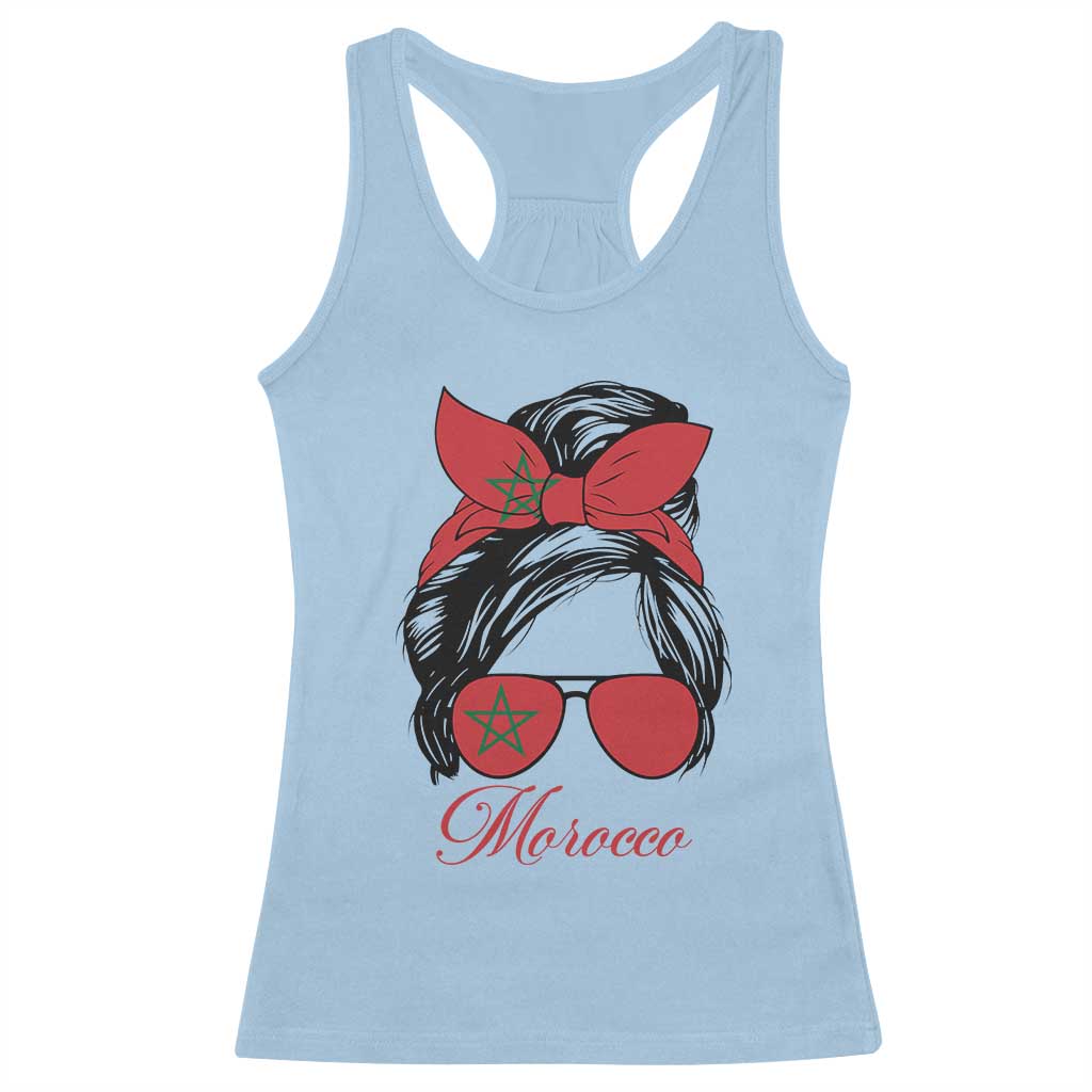 Morocco Girl Racerback Tank Top Moroccan Princess Morocco Flag Messy Bun TS10 Light Blue Print Your Wear