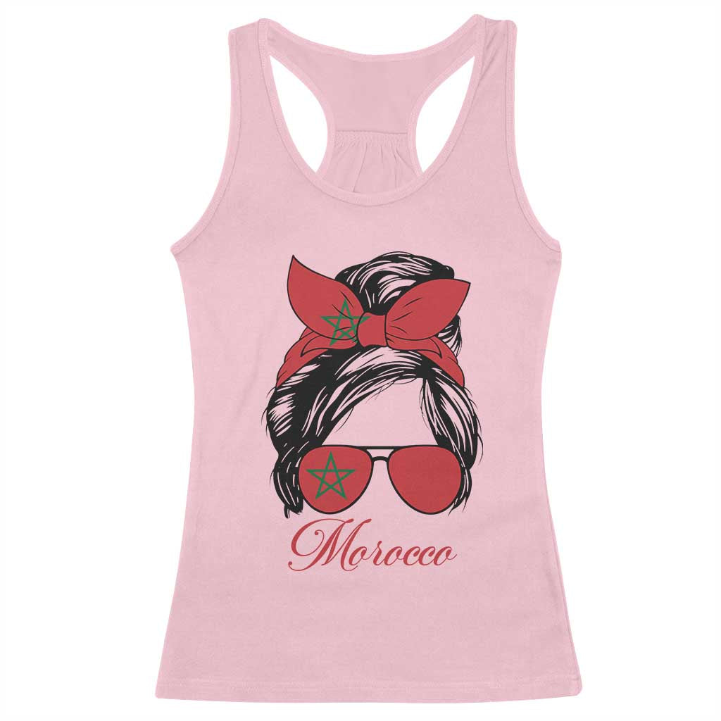 Morocco Girl Racerback Tank Top Moroccan Princess Morocco Flag Messy Bun TS10 Light Pink Print Your Wear