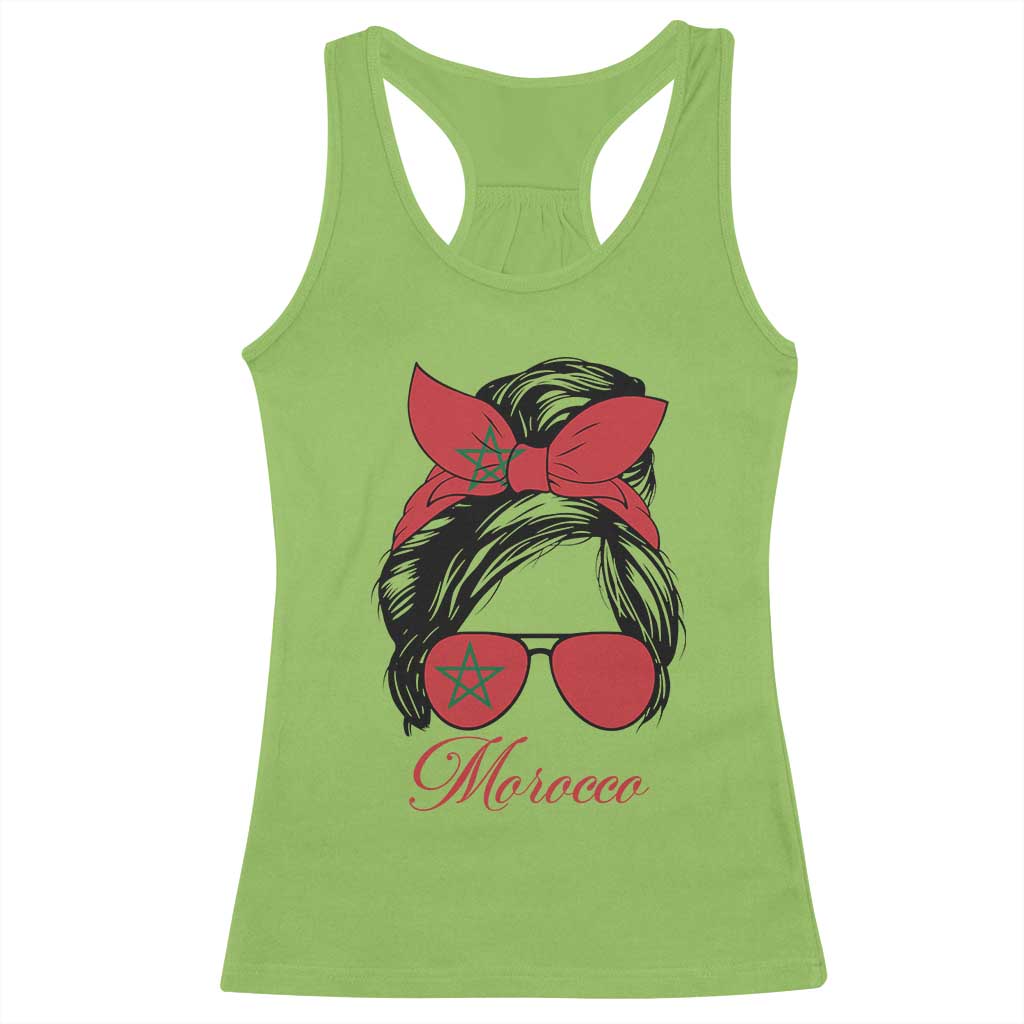 Morocco Girl Racerback Tank Top Moroccan Princess Morocco Flag Messy Bun TS10 Lime Print Your Wear
