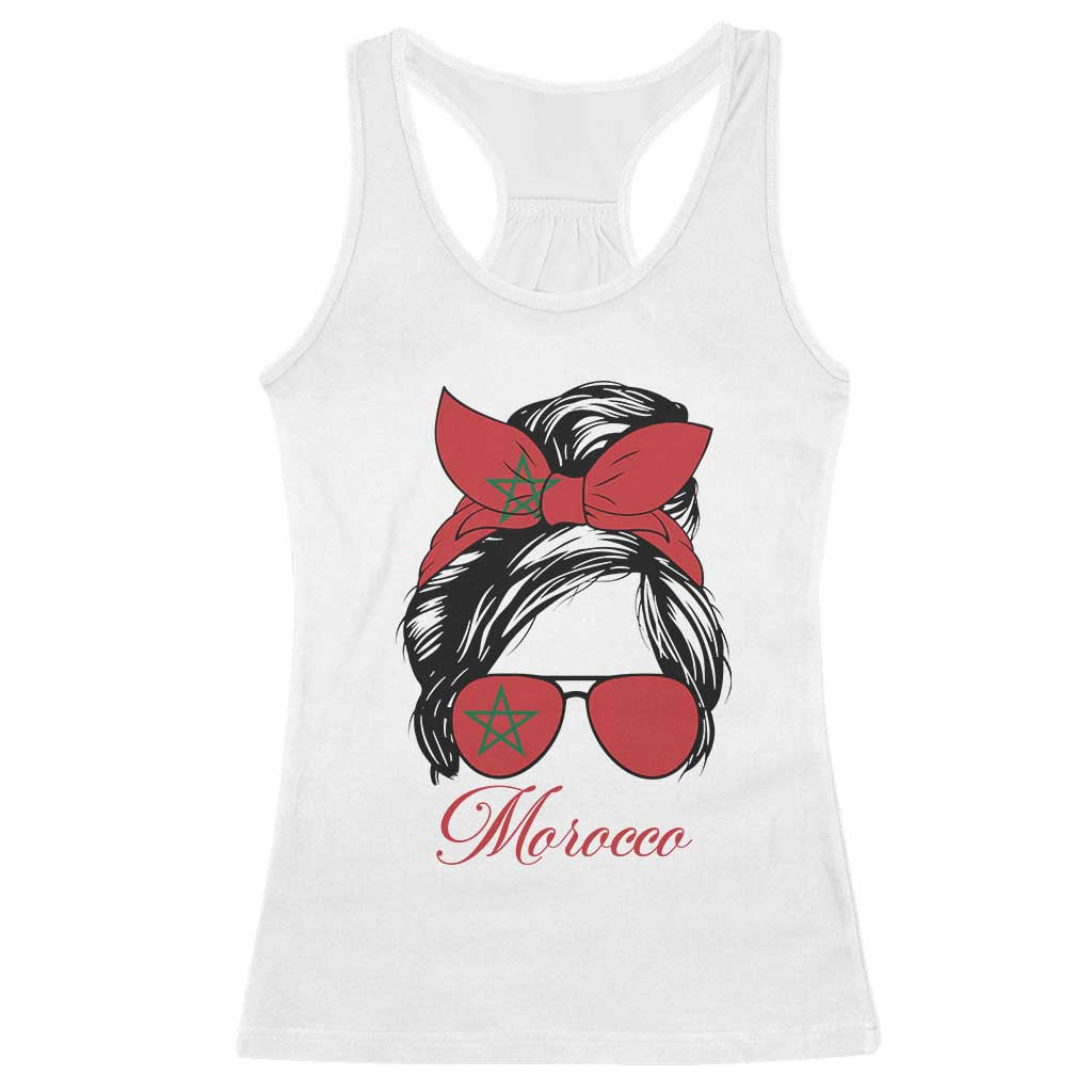 Morocco Girl Racerback Tank Top Moroccan Princess Morocco Flag Messy Bun TS10 White Print Your Wear