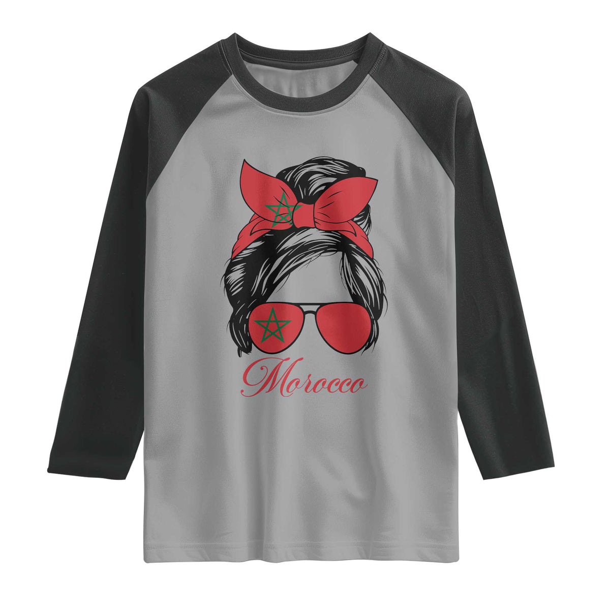 Morocco Girl Raglan Shirt Moroccan Princess Morocco Flag Messy Bun TS10 Sport Gray Black Print Your Wear