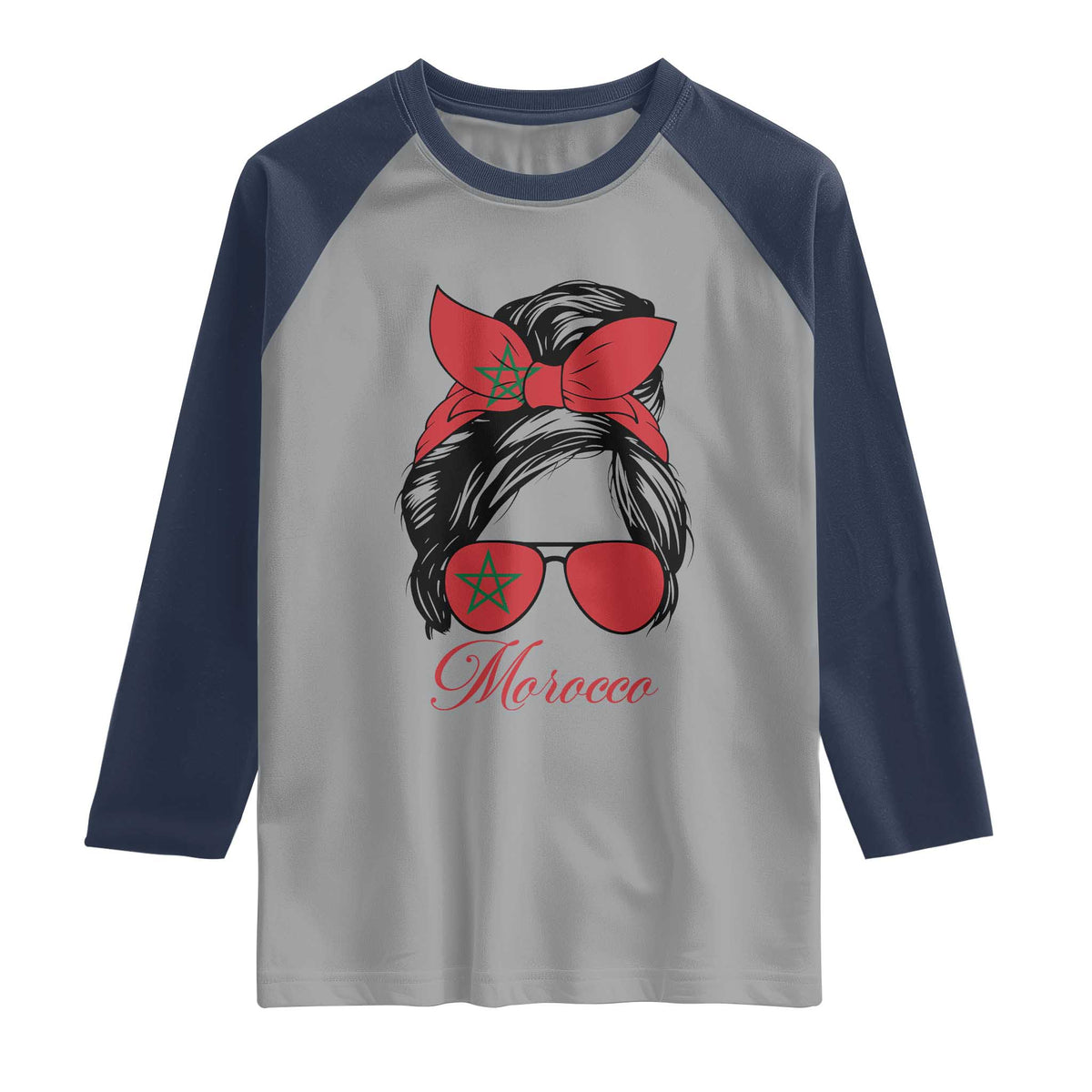 Morocco Girl Raglan Shirt Moroccan Princess Morocco Flag Messy Bun TS10 Sport Gray Navy Print Your Wear
