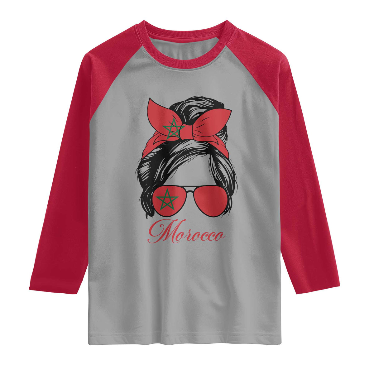 Morocco Girl Raglan Shirt Moroccan Princess Morocco Flag Messy Bun TS10 Sport Gray Red Print Your Wear