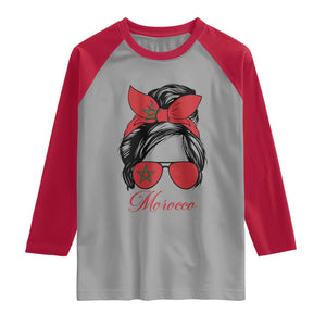Morocco Girl Raglan Shirt Moroccan Princess Morocco Flag Messy Bun TS10 Sport Gray Red Print Your Wear
