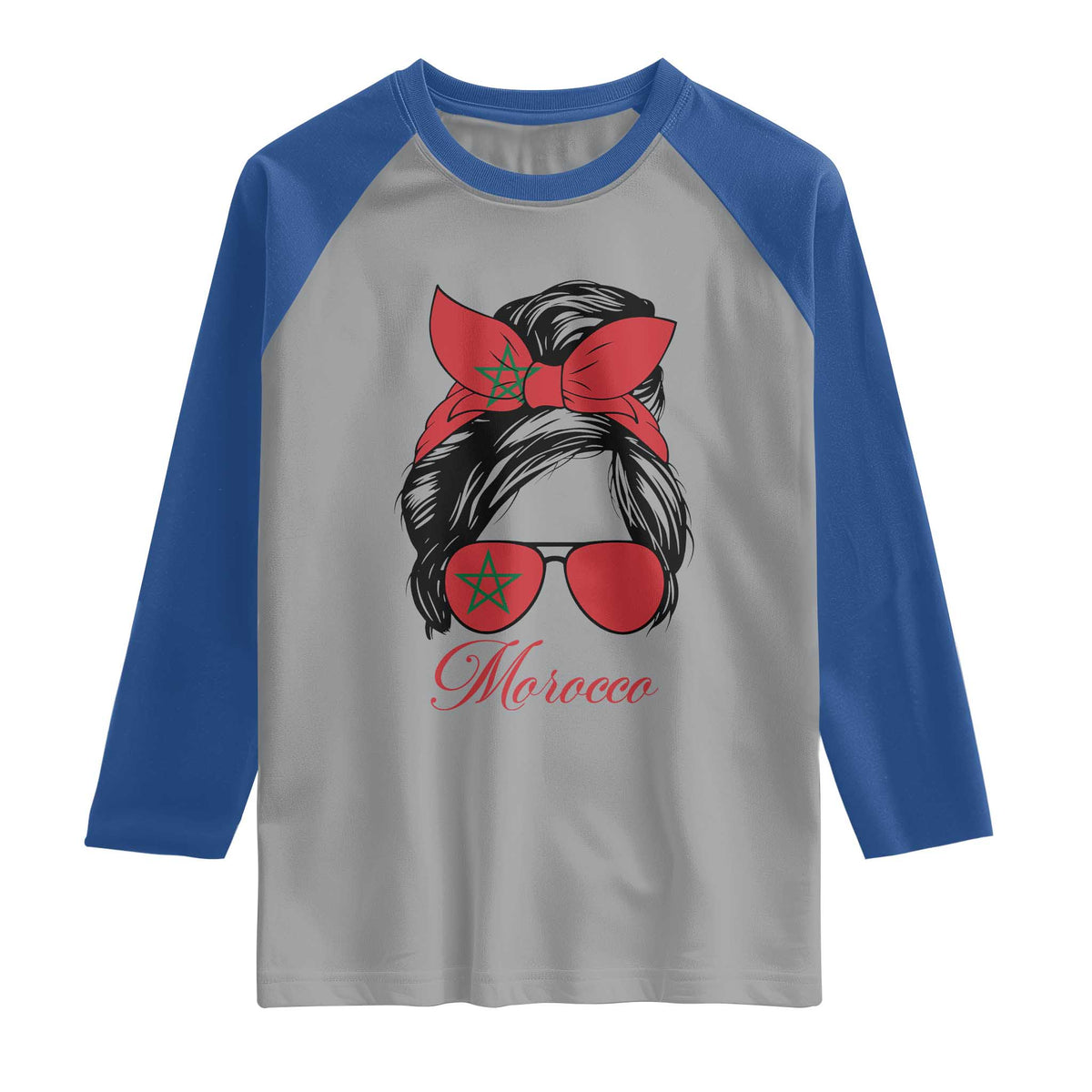 Morocco Girl Raglan Shirt Moroccan Princess Morocco Flag Messy Bun TS10 Sport Gray Royal Print Your Wear
