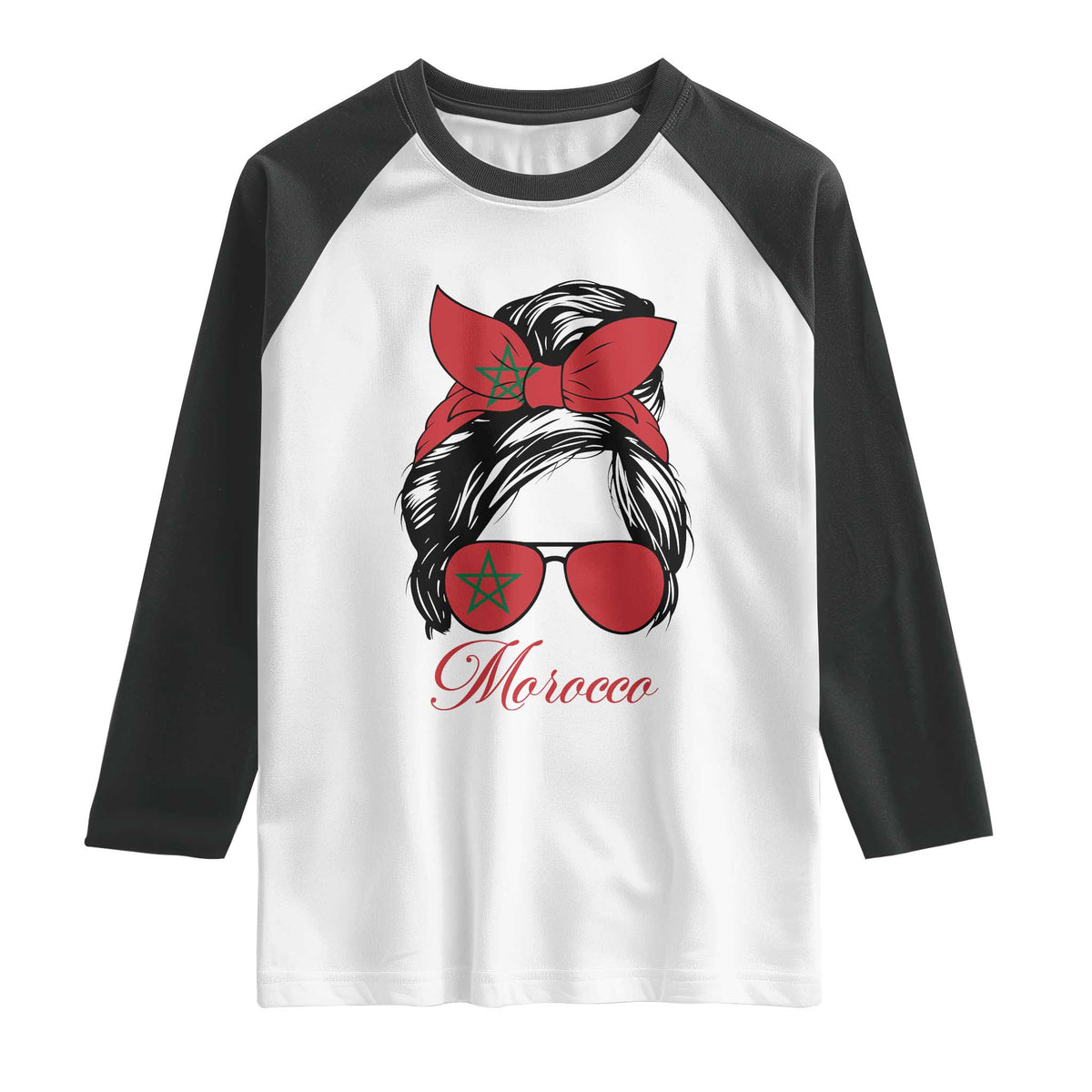 Morocco Girl Raglan Shirt Moroccan Princess Morocco Flag Messy Bun TS10 White Black Print Your Wear